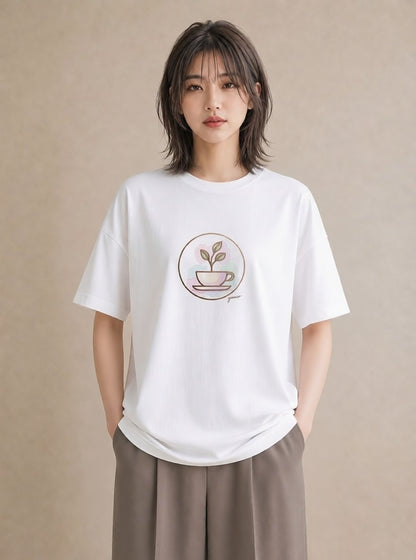 グラフィックTシャツ レディース コーヒー カフェ 珈琲 イラスト 淡色 通勤 在宅 白T YMAZO