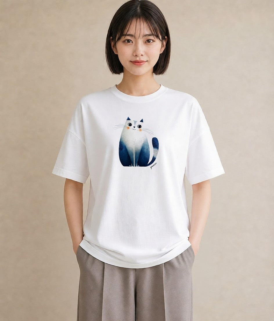 プリントTシャツ レディース エキゾチックショートヘア 猫 ねこ イラスト レトロ 通学 誕生日プレゼント 白T YMAZO