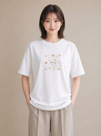 デザインTシャツ レディース ヒトデ 海の生き物 海 イラスト シンプル クリスマス 旅行 白T YMAZO
