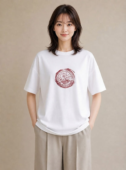 Tシャツ レディース 旅 トラベル スタンプ イラスト ミニマル 送別ギフト 通勤 白T YMAZO