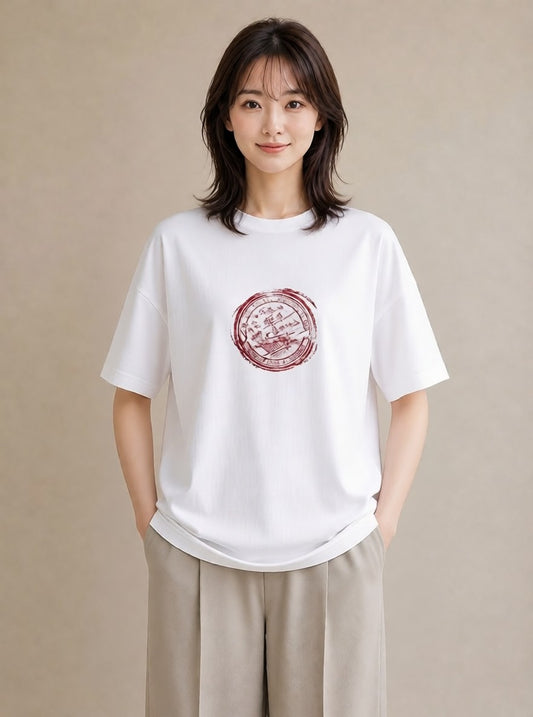 Tシャツ レディース 旅 トラベル スタンプ イラスト ミニマル 送別ギフト 通勤 白T YMAZO