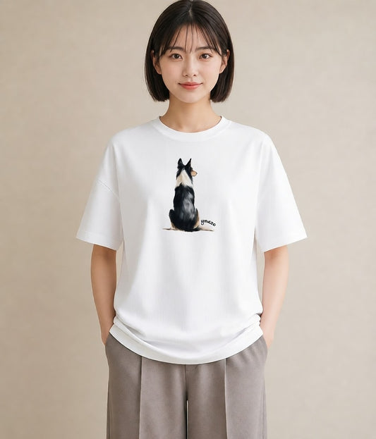 プリントTシャツ レディース ボーダーコリー 犬 いぬ イラスト シック 秋コーデ おしゃれギフト 白T YMAZO