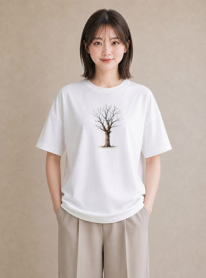 半袖Tシャツ レディース 木 植物 ボタニカル イラスト ラフカジュアル 海 カフェ巡り 白T YMAZO