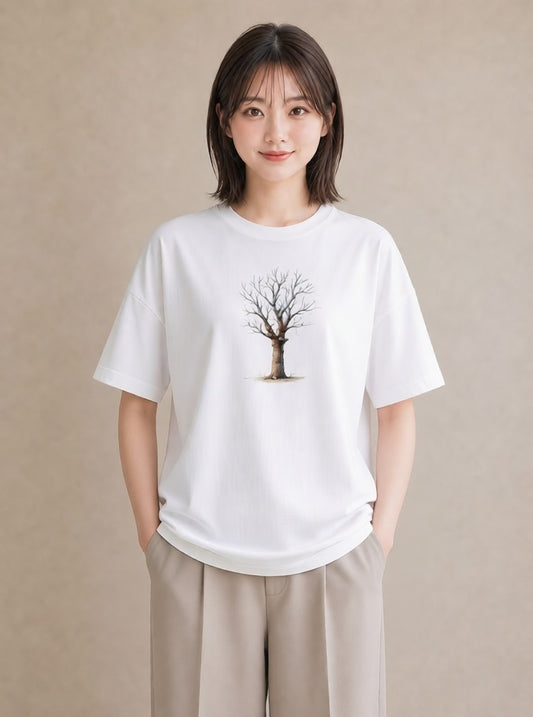 半袖Tシャツ レディース 木 植物 ボタニカル イラスト ラフカジュアル 海 カフェ巡り 白T YMAZO