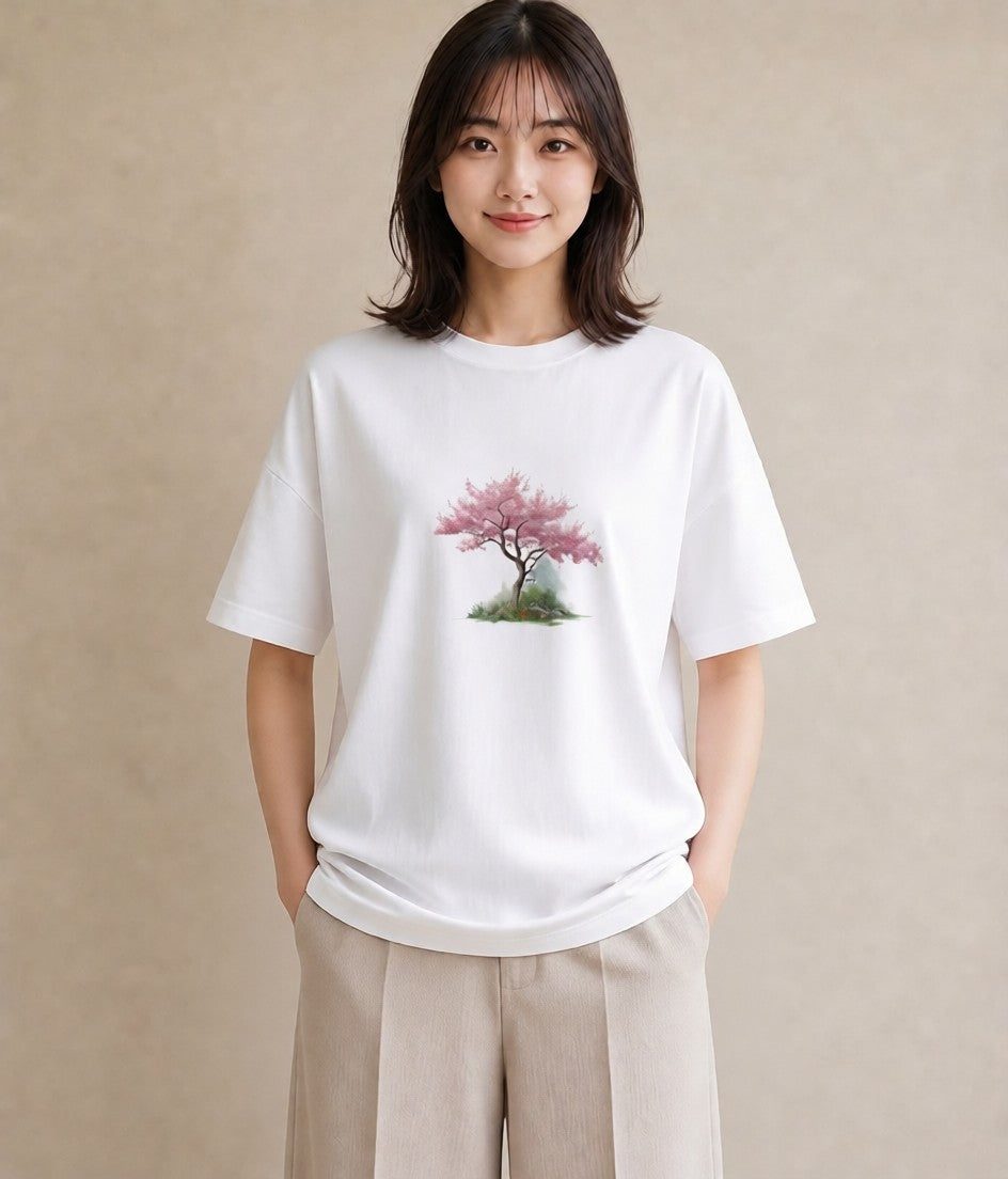 グラフィックTシャツ レディース 盆栽 植物 ボタニカル イラスト 旅行コーデ 部屋着 女性向けギフト 白T YMAZO
