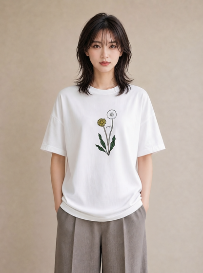 Tシャツ レディース たんぽぽ 花 花柄 イラスト ポップ デート 帰省 白T YMAZO