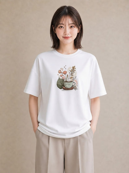 Tシャツ レディース 紅茶 食べ物 フード イラスト きれいめカジュアル お出かけ 普段着 白T YMAZO