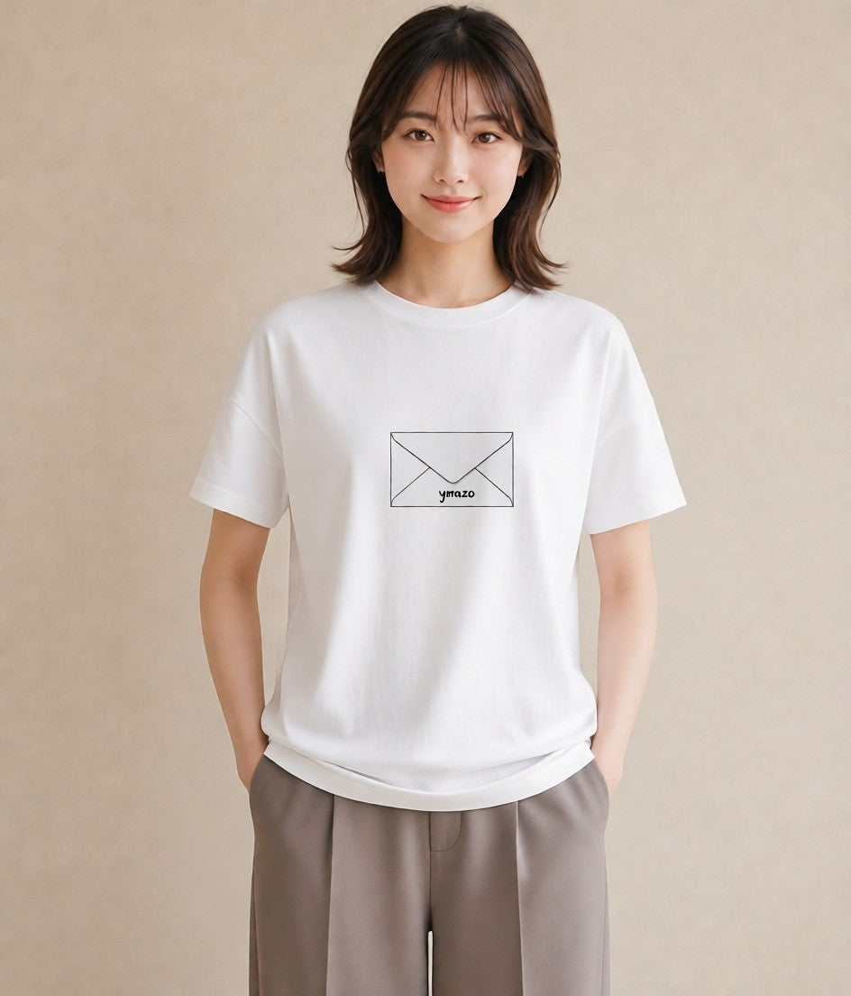 Tシャツ レディース 封蝋 手紙 アンティーク ナチュラル イラスト シック ラフ レイヤード 白T YMAZO
