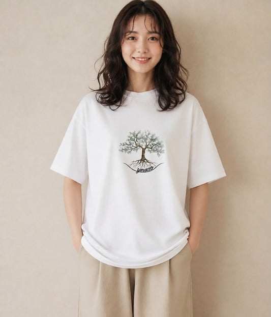 半袖Tシャツ レディース 木 植物 ボタニカル イラスト きれいめ 母娘コーデ 自分用 白T YMAZO