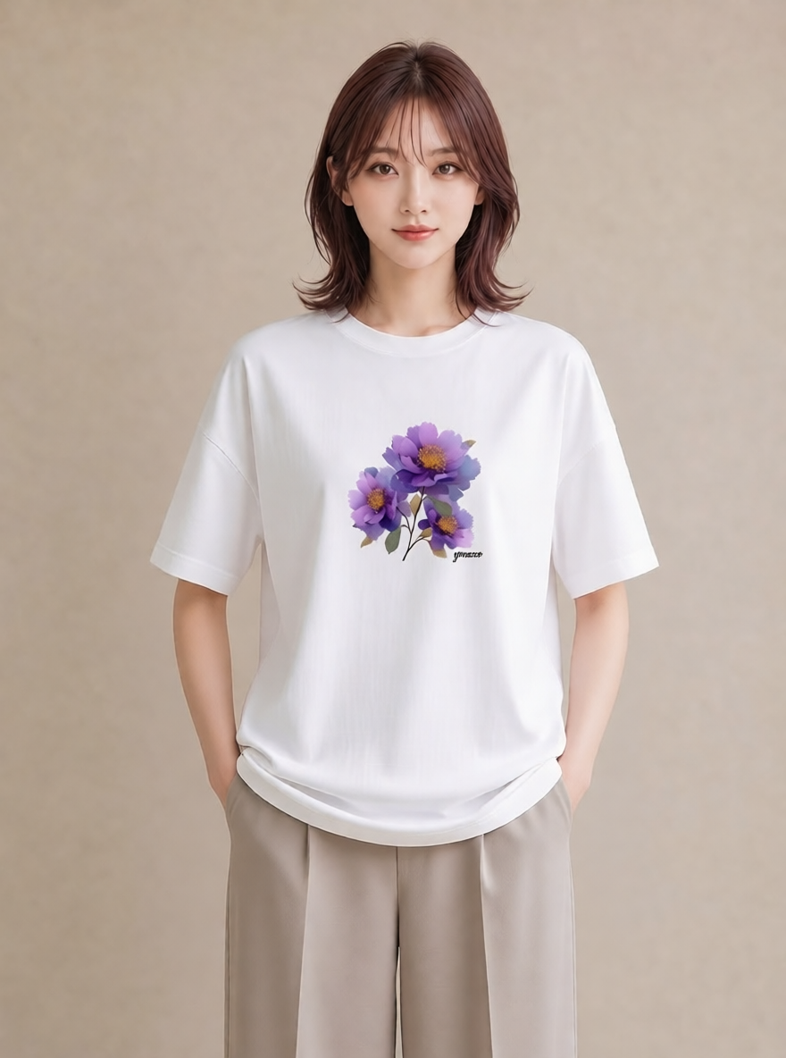 デザインTシャツ レディース コスモス 秋桜 花 花柄 イラスト 旅行コーデ お揃い 親子 白T