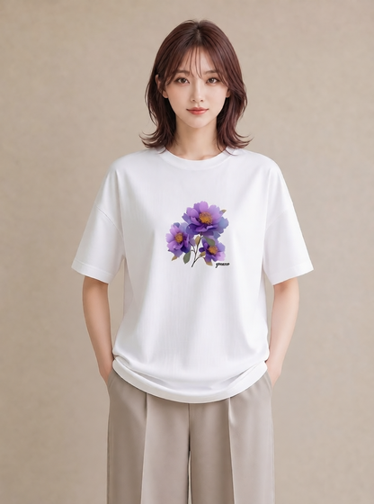 デザインTシャツ レディース コスモス 秋桜 花 花柄 イラスト 旅行コーデ お揃い 親子 白T