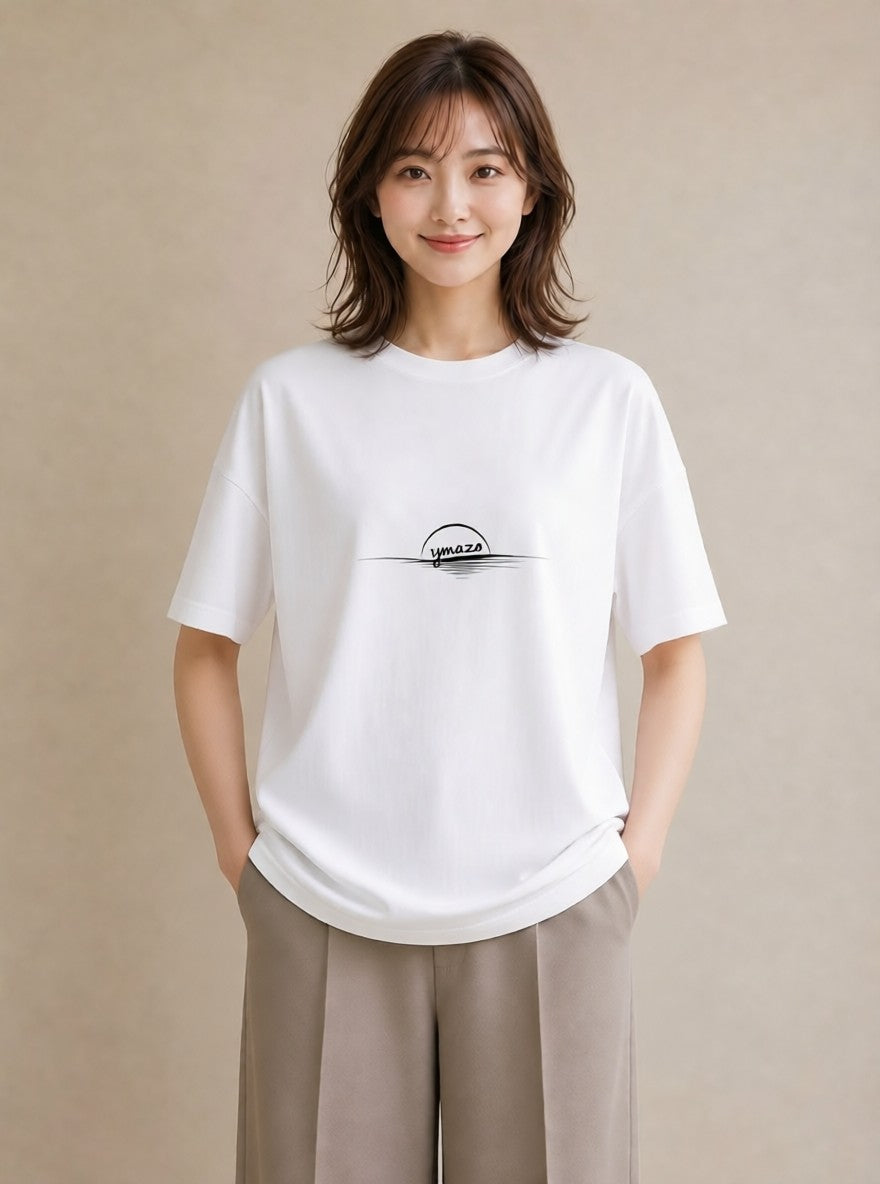 デザインTシャツ レディース 海 リゾート 夏 イラスト ニュアンス カフェ巡り 白T YMAZO