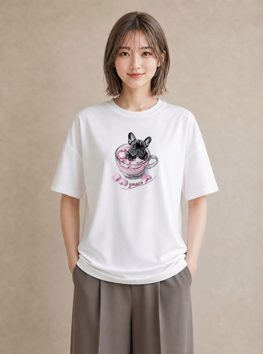 Tシャツ レディース フレンチブルドッグ フレブル 犬 いぬ イラスト レトロ 週末コーデ 敬老の日 白T YMAZO
