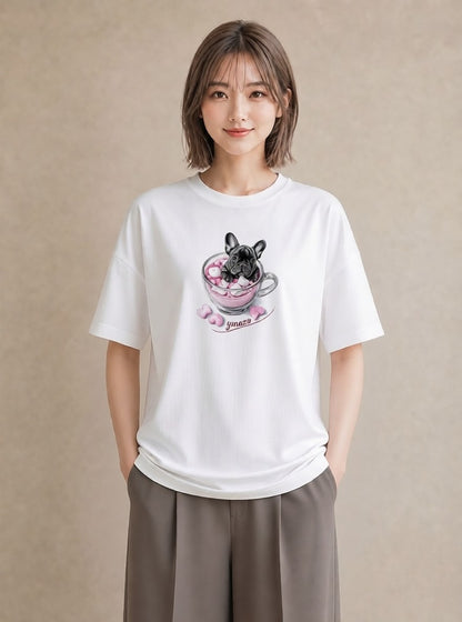 Tシャツ レディース フレンチブルドッグ フレブル 犬 いぬ イラスト レトロ 週末コーデ 敬老の日 白T YMAZO