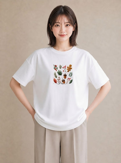 半袖Tシャツ レディース 実り 植物 ボタニカル イラスト ユニーク おしゃれギフト 社会人 白T YMAZO