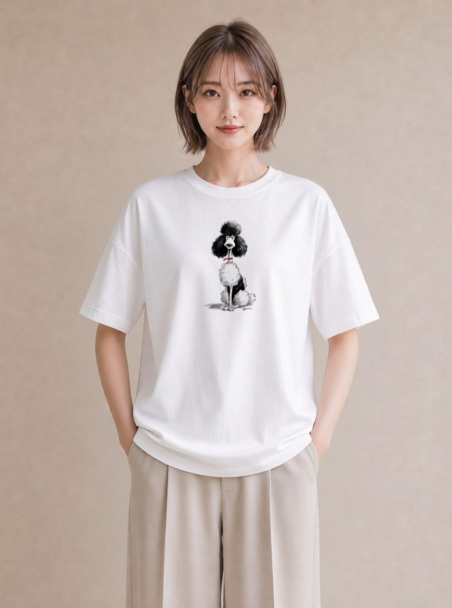グラフィックTシャツ レディース トイプードル プードル 犬 いぬ イラスト ゆるコーデ 公園 ママ 白T YMAZO