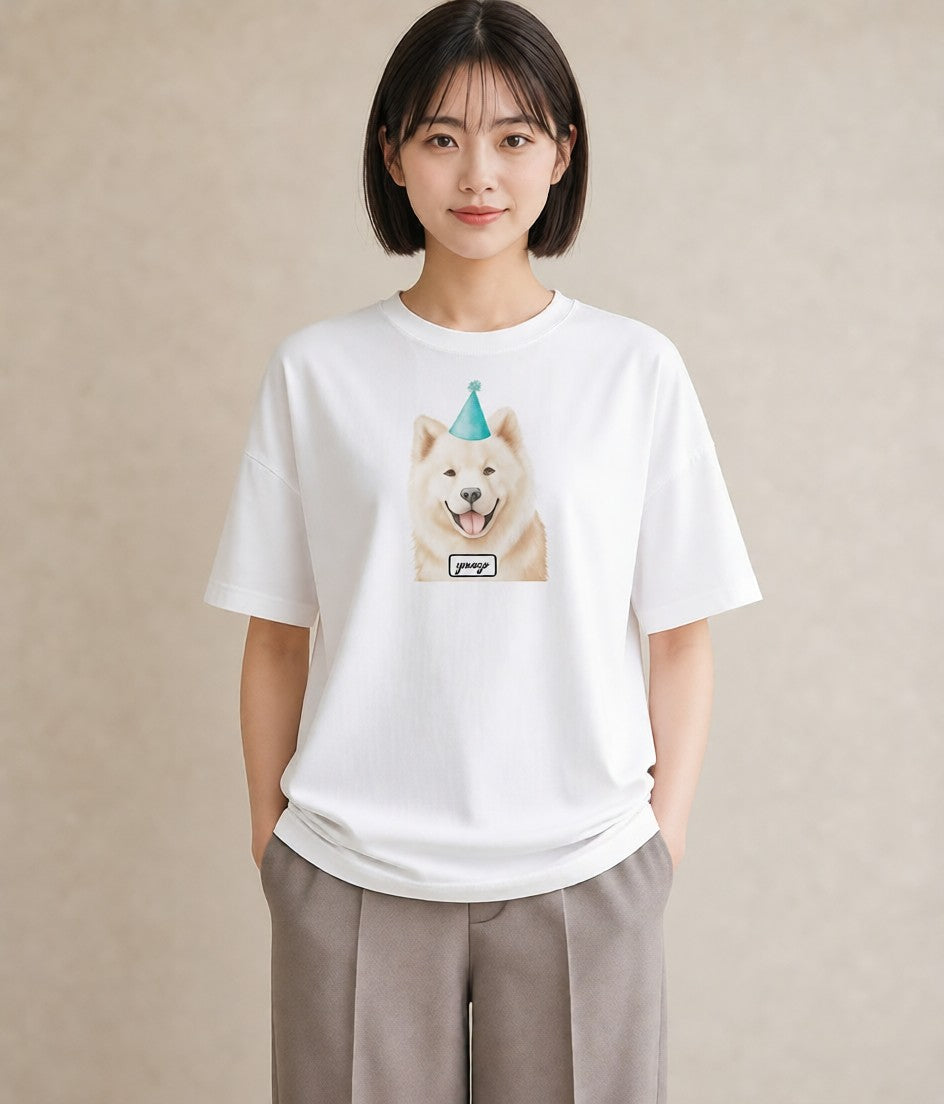 プリントTシャツ レディース サモエド 犬 いぬ イラスト ラフ 週末コーデ 敬老の日 白T YMAZO