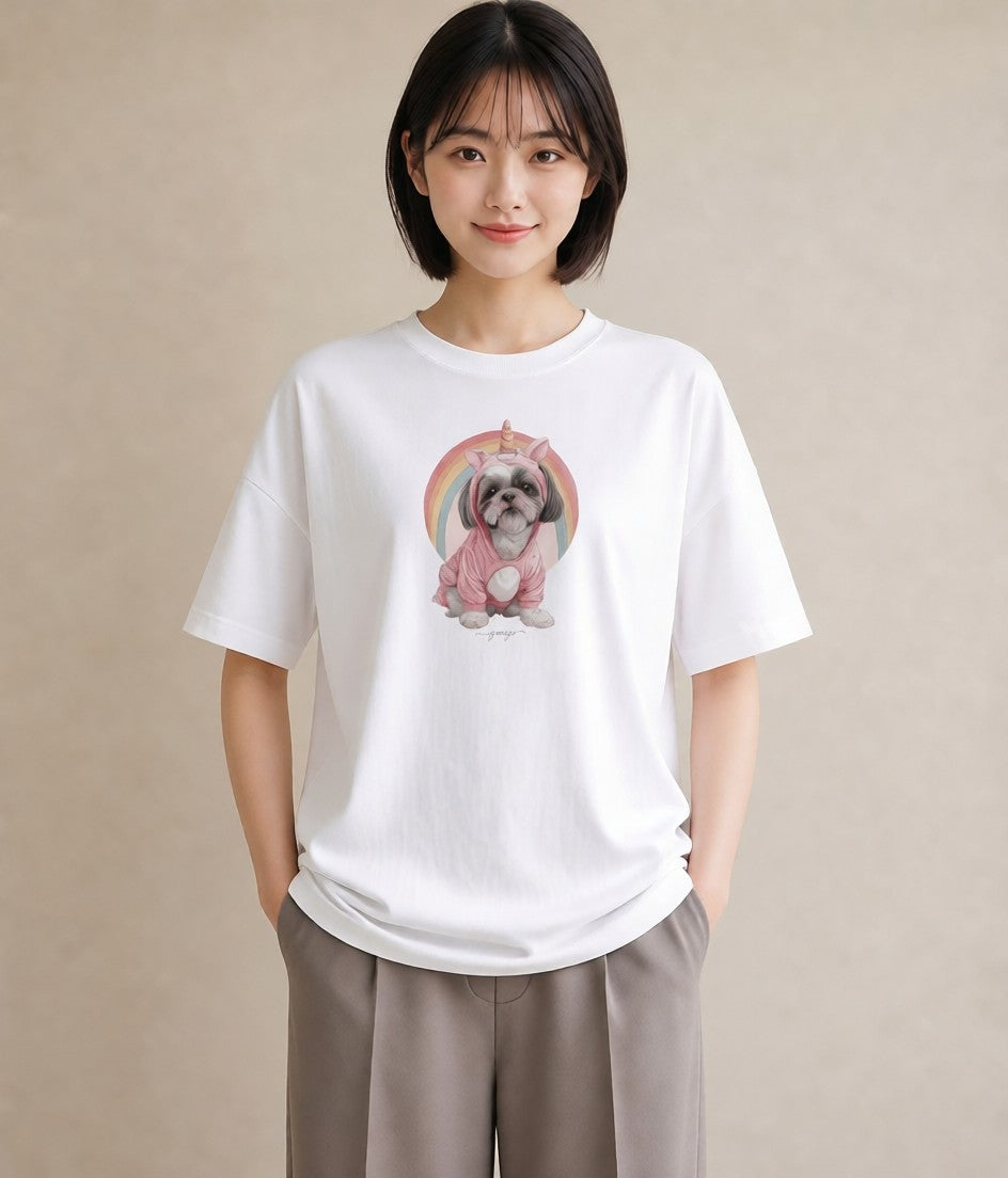Tシャツ レディース 狆 犬 いぬ イラスト ゆるかわ 送別ギフト 通勤 白T YMAZO