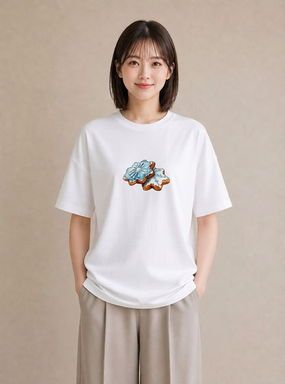 デザインTシャツ レディース 雪の結晶 星空 宇宙 イラスト きれいめカジュアル 敬老の日 ホワイトデー 白T YMAZO