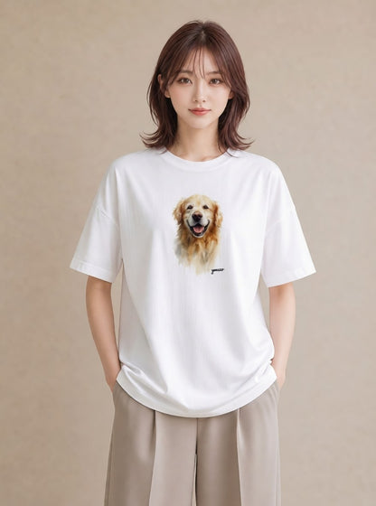 Tシャツ レディース ゴールデンレトリバー ゴールデン 犬 いぬ イラスト 普段使い 親子 20代 白T YMAZO