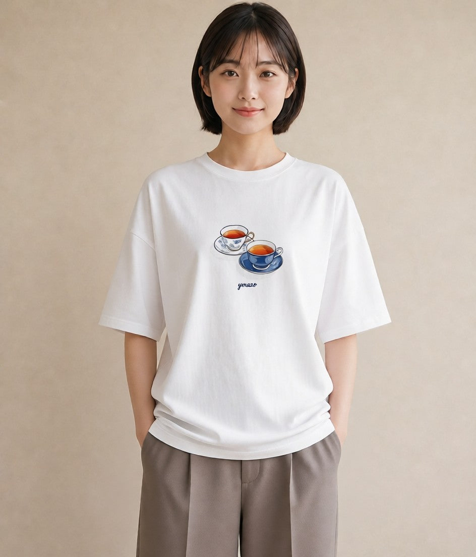 Tシャツ レディース 紅茶 食べ物 フード イラスト 北欧風 自分用 ルームウェア 白T YMAZO