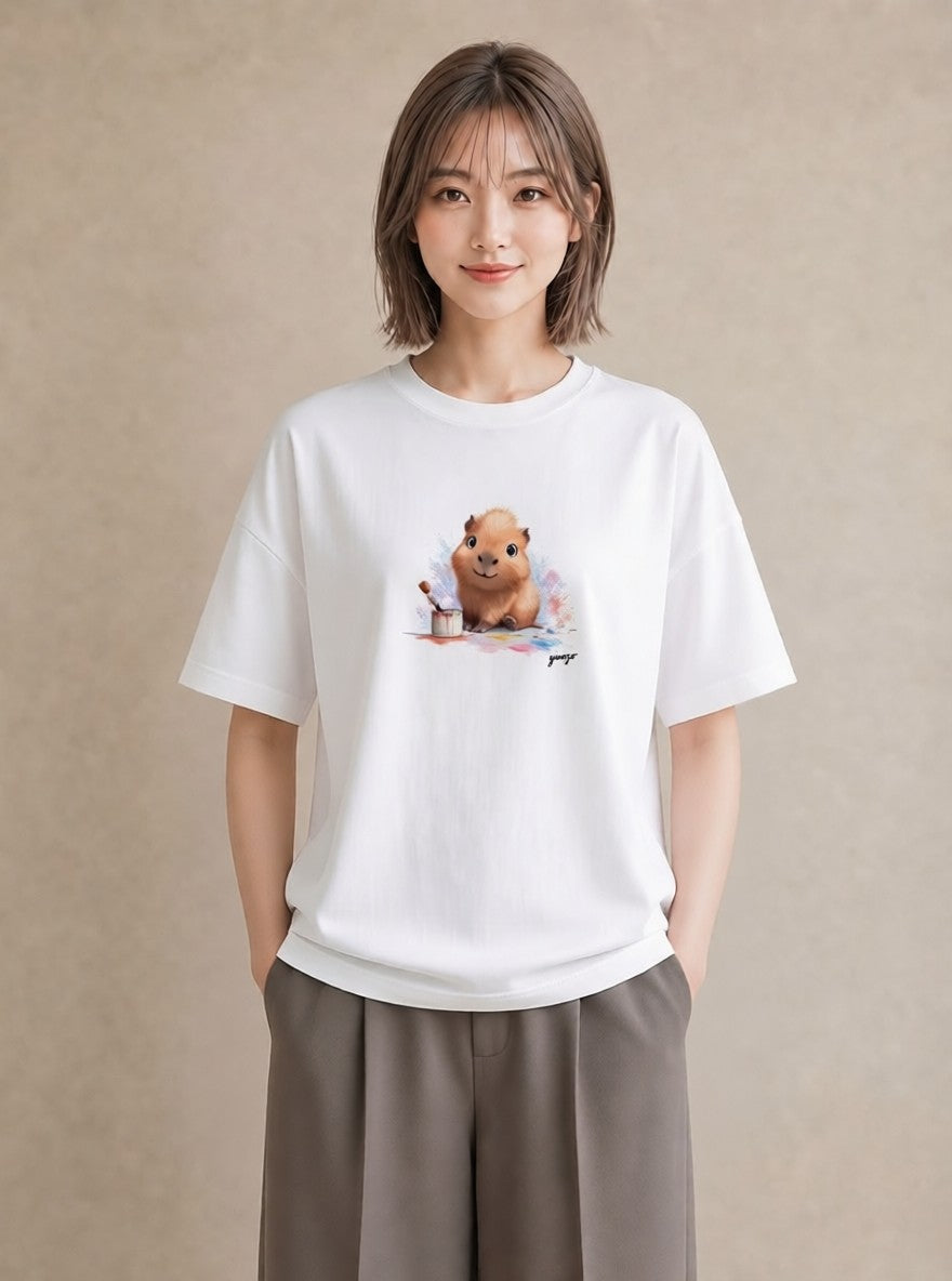 グラフィックTシャツ レディース ジャンガリアンハムスター ペット 動物 イラスト ヴィンテージ風 旅行用 海 白T YMAZO