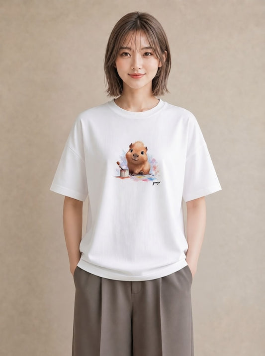 グラフィックTシャツ レディース ジャンガリアンハムスター ペット 動物 イラスト ヴィンテージ風 旅行用 海 白T YMAZO