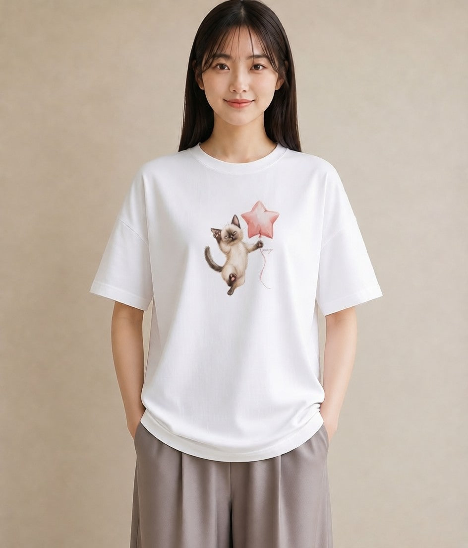 プリントTシャツ レディース ラグドール 猫 ねこ イラスト ニュアンス 送別ギフト 通勤 白T YMAZO
