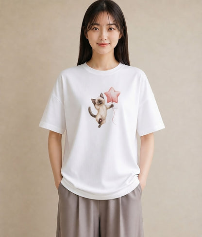プリントTシャツ レディース ラグドール 猫 ねこ イラスト ニュアンス 送別ギフト 通勤 白T YMAZO