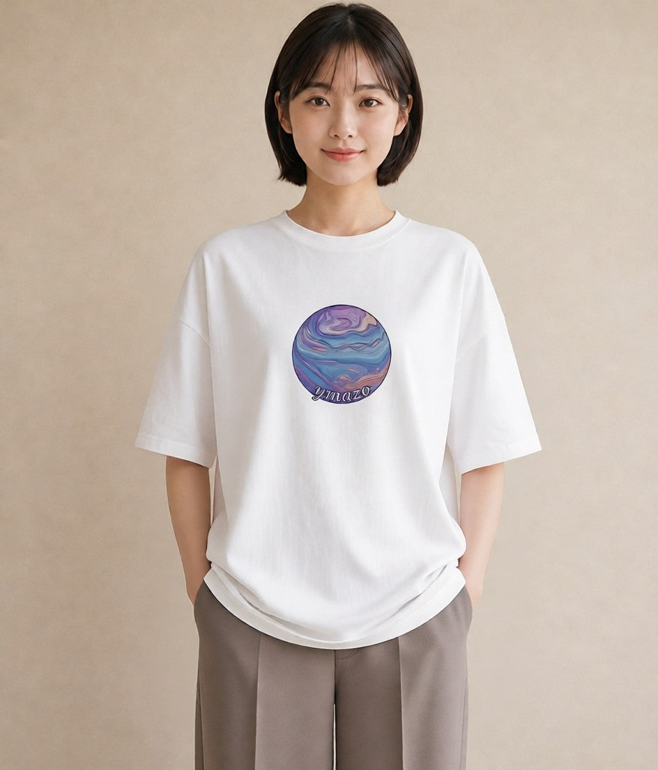 Tシャツ レディース プラネット 星空 宇宙 イラスト 北欧風 20代 カジュアルコーデ 白T YMAZO