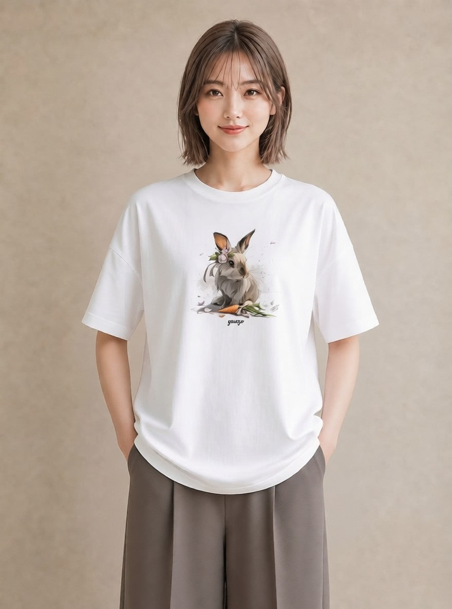 半袖Tシャツ レディース ホーランドロップ ペット 動物 イラスト シック 春服 ミセス 白T YMAZO