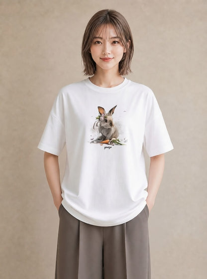半袖Tシャツ レディース ホーランドロップ ペット 動物 イラスト シック 春服 ミセス 白T YMAZO