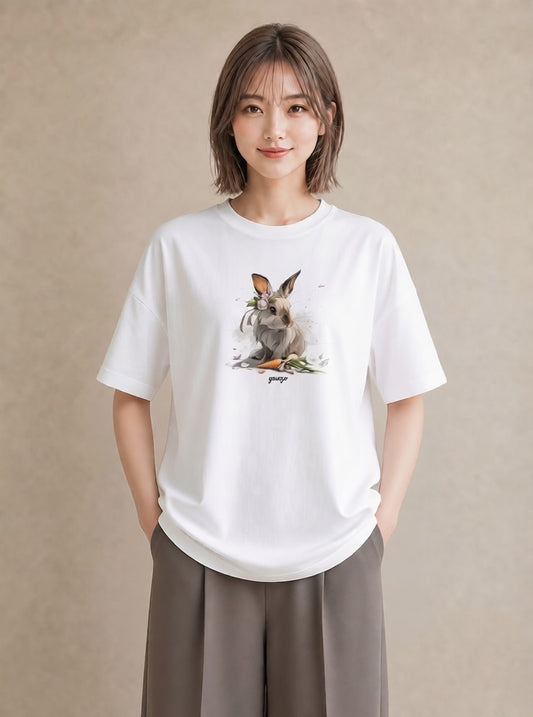 半袖Tシャツ レディース ホーランドロップ ペット 動物 イラスト シック 春服 ミセス 白T YMAZO