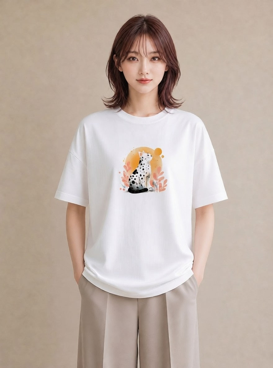 グラフィックTシャツ レディース ベンガル 猫 ねこ イラスト 通勤 在宅 白T YMAZO