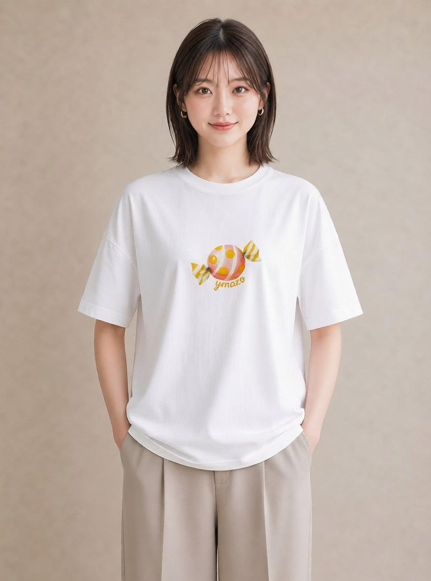 半袖Tシャツ レディース クッキー 食べ物 フード イラスト 普段使い ペアコーデ 秋コーデ 白T YMAZO