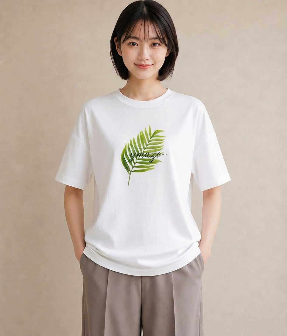 デザインTシャツ レディース シダ 植物 ボタニカル イラスト 北欧風 散歩 お出かけ 白T YMAZO