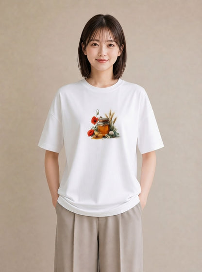 半袖Tシャツ レディース はちみつ 食べ物 フード イラスト モード 散歩 お出かけ 白T YMAZO