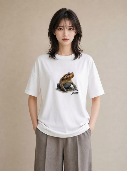グラフィックTシャツ レディース カエル ペット 動物 イラスト ラフカジュアル 社会人 女性 白T YMAZO
