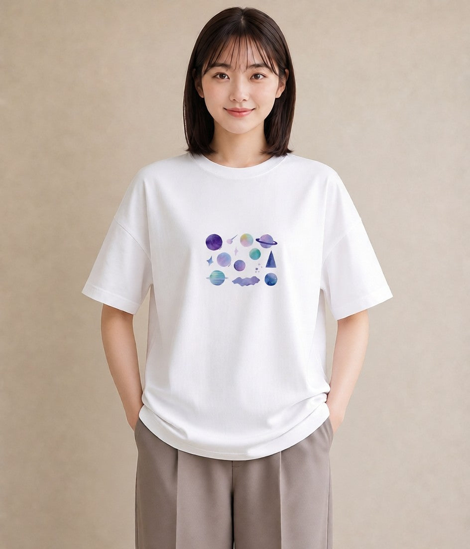 プリントTシャツ レディース 獅子座 星空 宇宙 イラスト きれいめカジュアル デイリーウェア 休日 白T YMAZO