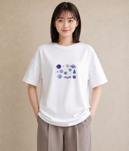 プリントTシャツ レディース 獅子座 星空 宇宙 イラスト きれいめカジュアル デイリーウェア 休日 白T YMAZO