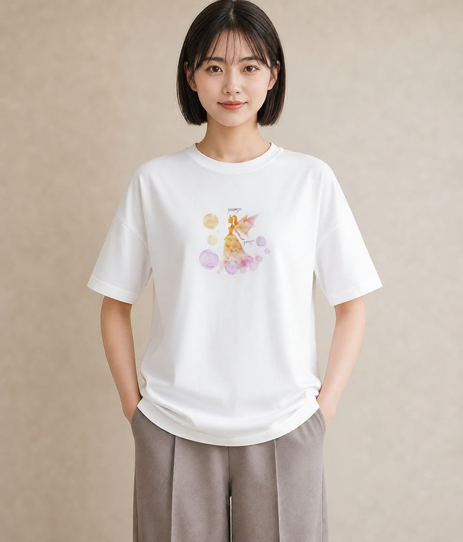グラフィックTシャツ レディース 山羊座 星空 宇宙 イラスト モード ラフ レイヤード 白T YMAZO