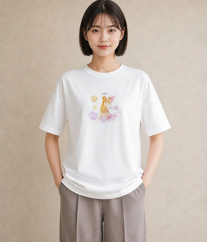 グラフィックTシャツ レディース 山羊座 星空 宇宙 イラスト モード ラフ レイヤード 白T YMAZO
