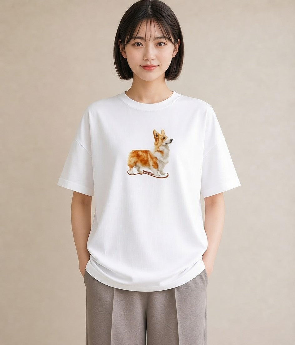 プリントTシャツ レディース ウェルシュコーギー コーギー 犬 いぬ イラスト ヴィンテージ風 おしゃれギフト 社会人 白T YMAZO