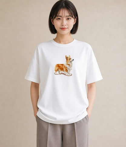 プリントTシャツ レディース ウェルシュコーギー コーギー 犬 いぬ イラスト ヴィンテージ風 おしゃれギフト 社会人 白T YMAZO