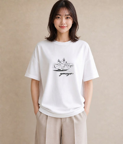 半袖Tシャツ レディース バレエシューズ バレエ トウシューズ ナチュラル アンティーク イラスト 可愛い 海 カフェ巡り 白T YMAZO