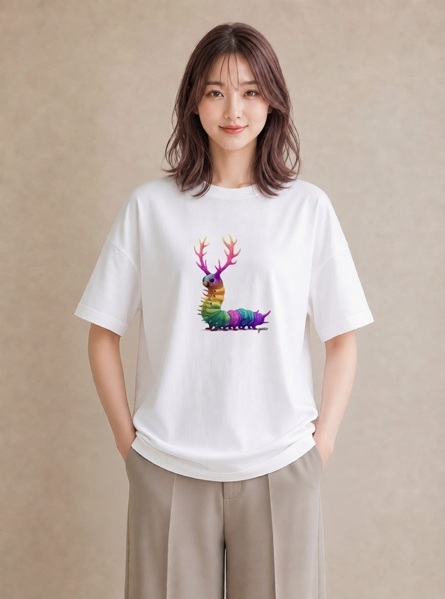 プリントTシャツ レディース クワガタ 昆虫 虫 イラスト ゆるコーデ デイリーウェア 休日 白T YMAZO