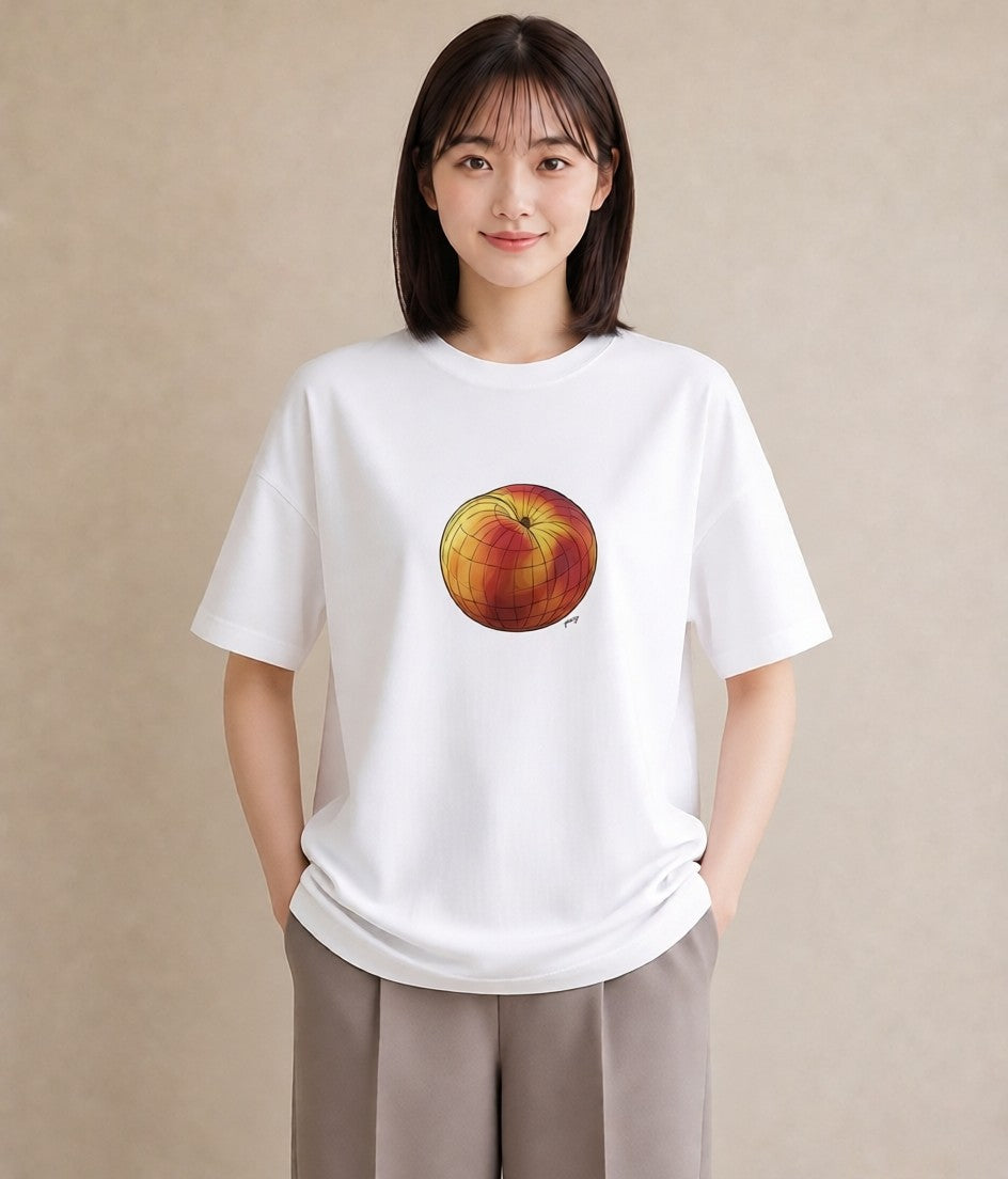 デザインTシャツ レディース もも 食べ物 フード イラスト ニュアンス 通勤 在宅 白T YMAZO