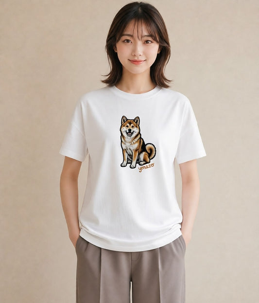 半袖Tシャツ レディース 秋田犬 犬 いぬ イラスト 個性的 女性向けギフト 散歩 白T YMAZO