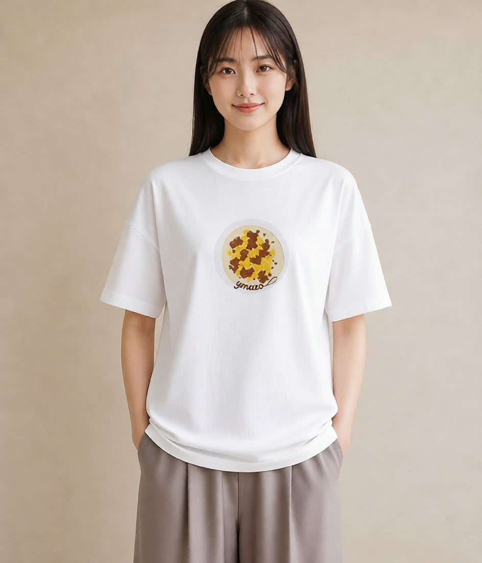 グラフィックTシャツ レディース 目玉焼き 食べ物 フード イラスト アート風 ミセス 春コーデ 白T YMAZO