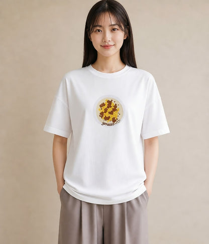 グラフィックTシャツ レディース 目玉焼き 食べ物 フード イラスト アート風 ミセス 春コーデ 白T YMAZO